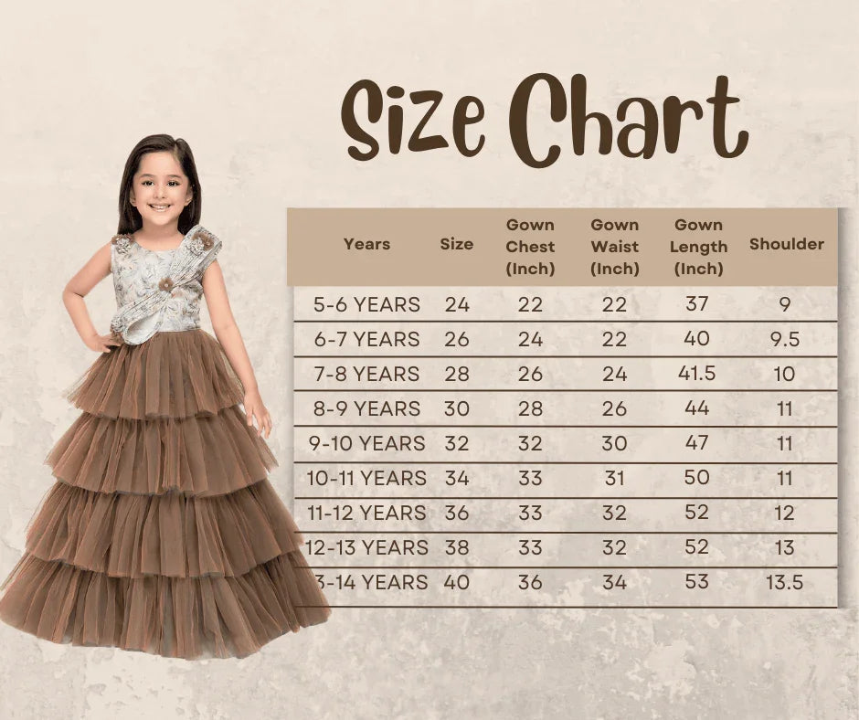 Biscuit Coloured Imported Net Gown For Girls\ Fancy Style Bow Concept Gown For Girls - Betty Ethnic India - Gown - Betty Girls Wear Online