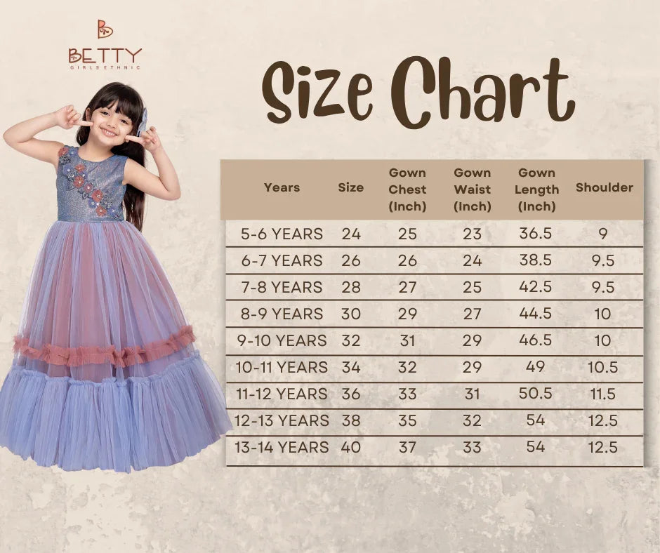 Betty Blue Embellished 2 Layered Double Tone Fit & Flare Gown – Sleeveless Girls' Party Dress
