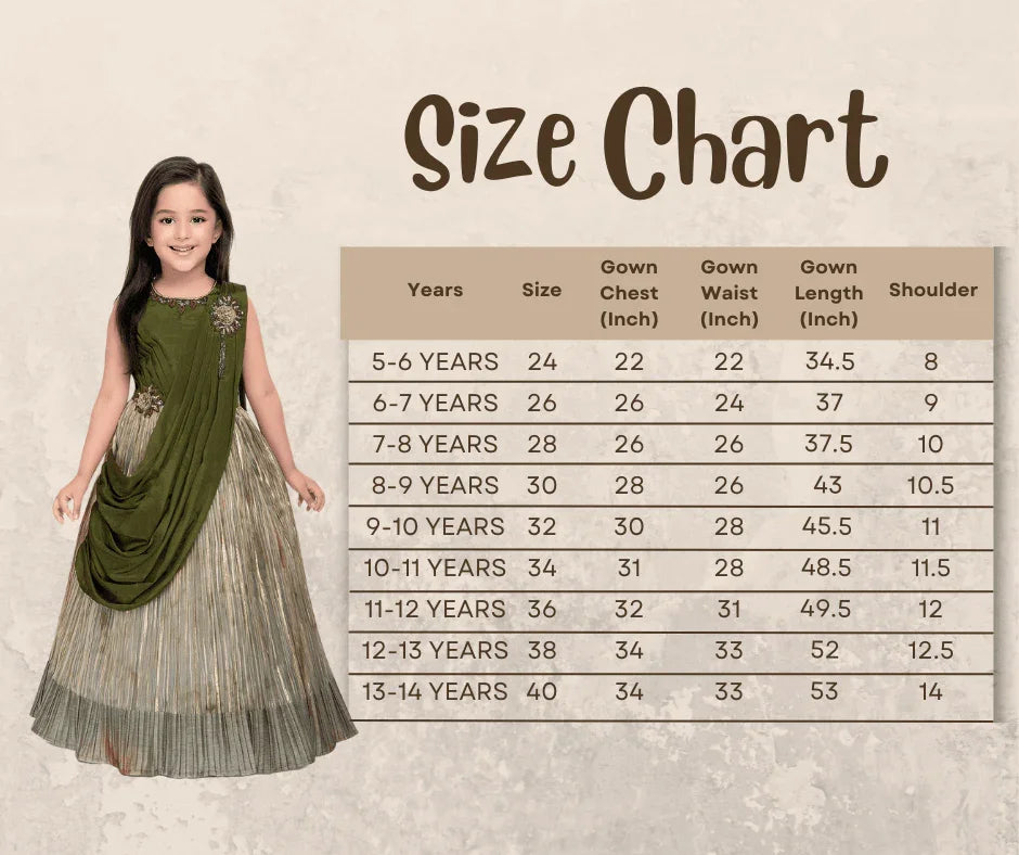 Green Coloured Simple Dupatta Style Ethnic Wear Gown For Girls \ Birthday Gown For Girls - Betty Ethnic India - Gown - Betty Girls Wear Online