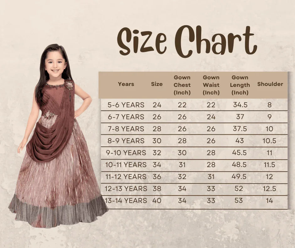 Brown Coloured Dupatta Style Ethnic Wear Gown For Girls \ Ethnic Gown For Girls - Betty Ethnic India - Gown - Betty Girls Wear Online