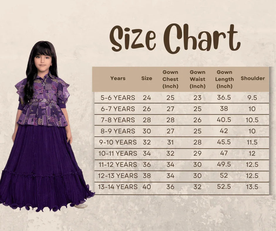 Purple Coloured Floral Dress For Girls /Collar Style Gown For Girls / Position Print Ethnic Gowns Online - Betty Ethnic India - Gown - Betty Girls Wear Online