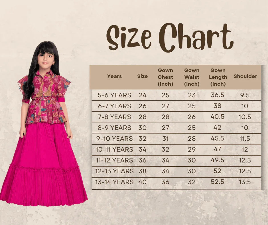 Collar Style Gown For Girls / Position Print Ethnic Gowns Online / Rani Coloured Floral Dress For Girls - Betty Ethnic India - Gown - Betty Girls Wear Online