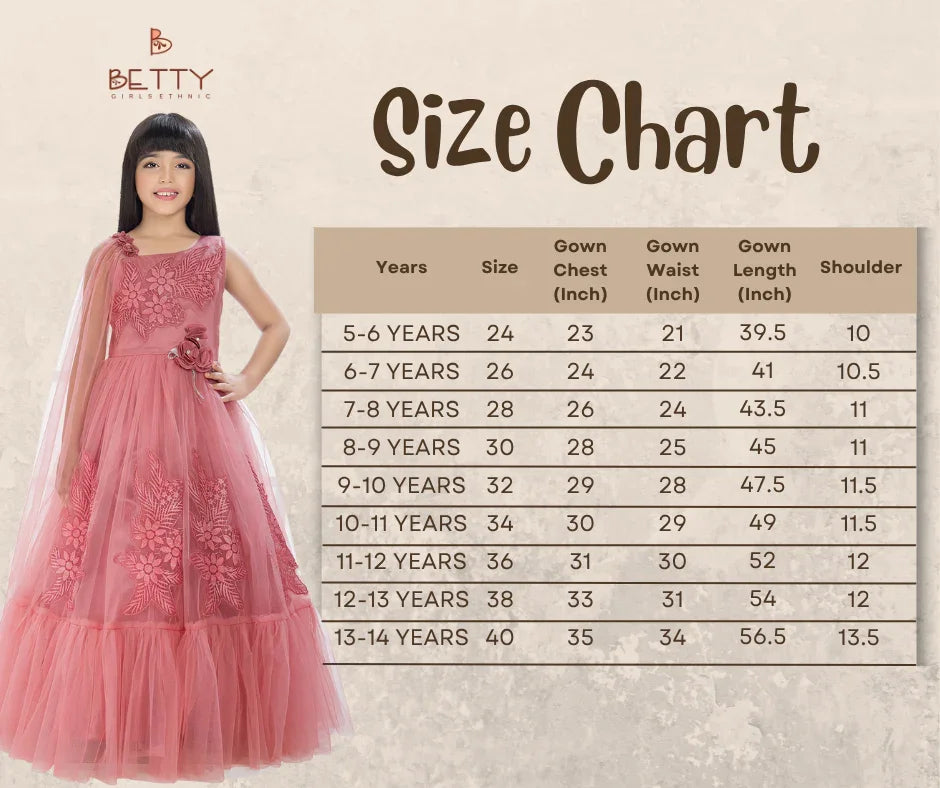 Tomato Embellished Imported Net Dress for Girls – Floral Party Wear
