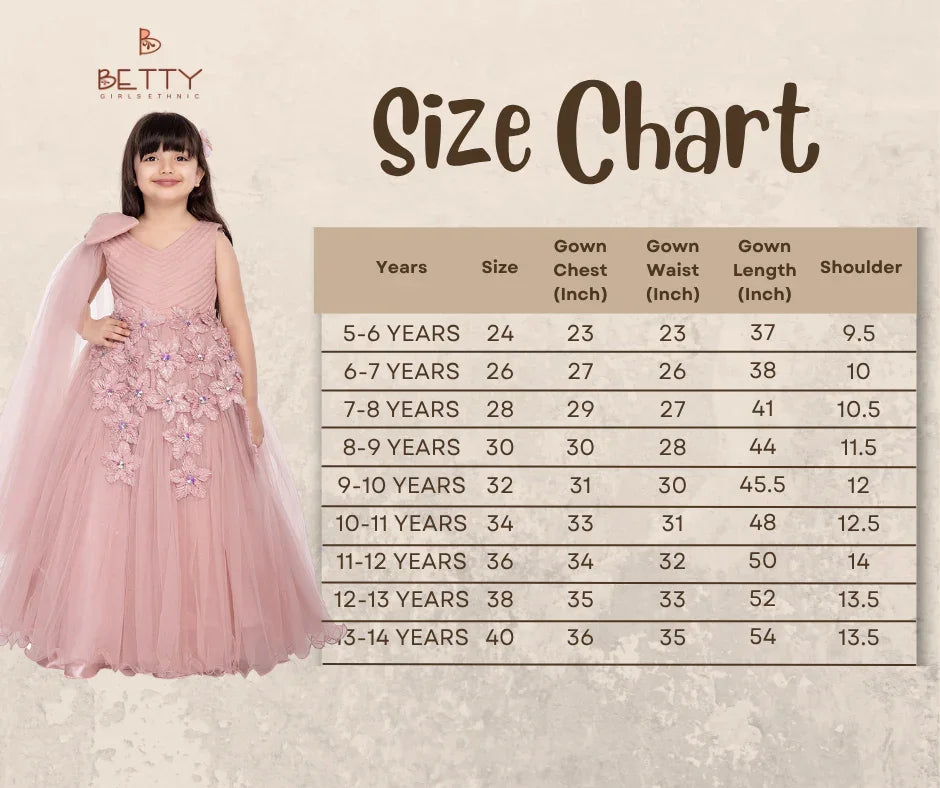 Peach Floral Appliqué Gown with Shoulder Bow – Girls' Designer Party Dress