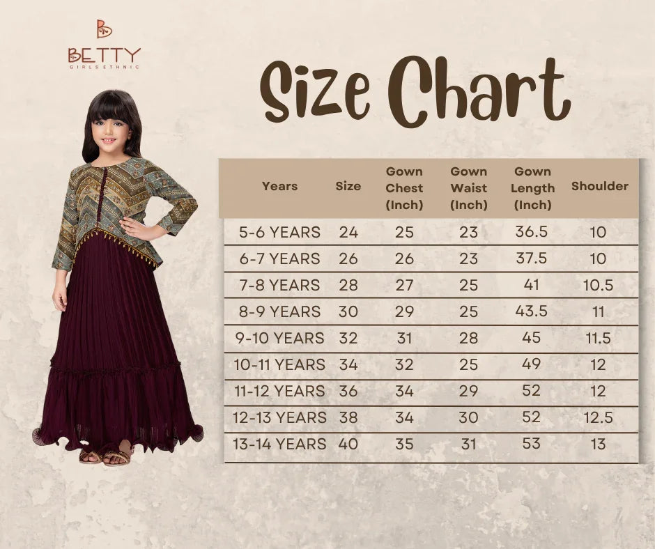 Betty Maroon Printed Jacket Style Gown for Girls – Festive Ethnic Dress