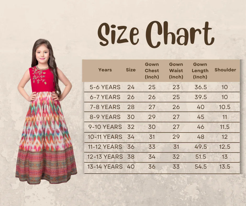 Tomato Coloured Clean Embroidery Printed Fabric Style Gown For Girls - Betty Ethnic India - Gown - Betty Girls Wear Online