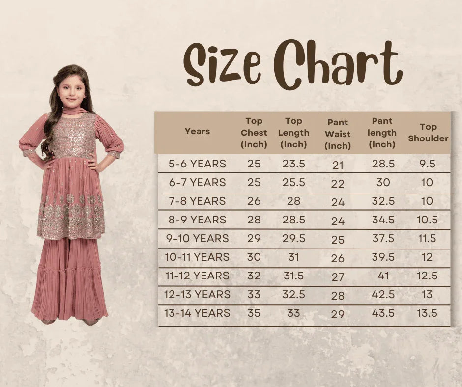 Peach Coloured Embroidered Kurta with Salwar and Dupatta \Simple Gharara And Sharara For Girls - Betty Ethnic India - Gharara / Sharara Set - Betty Girls Wear Online