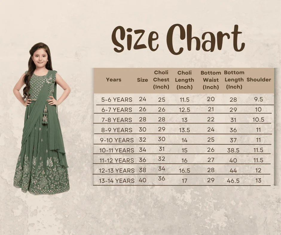 Green Coloured Embellished Ready to Wear Lehenga & Choli With Dupatta For Girls - Betty Ethnic India - Saree & Lehenga - Betty Girls Wear Online