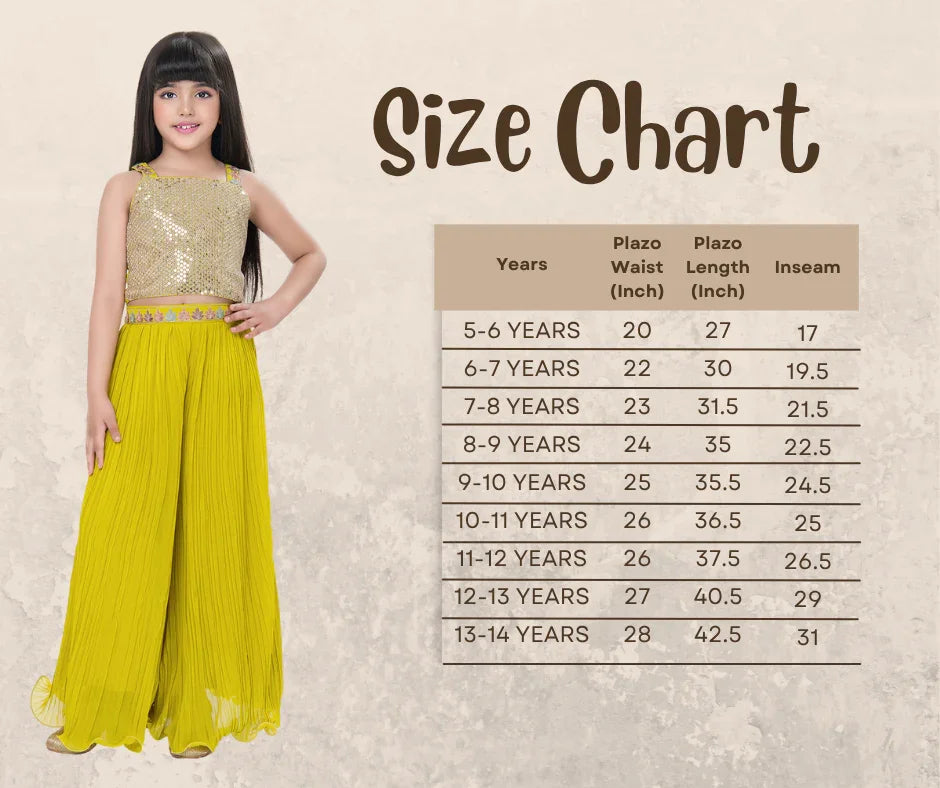 Yellow Embroidered Top & Palazzo Set with Shimmer Work Jacket – Festive Wear for Girls