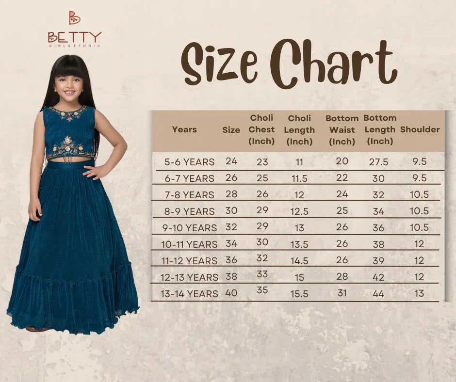 Betty Powder Blue Embroidered Girls' Lehenga Choli Set with Jacket – Ready to Wear (5–15 Years)