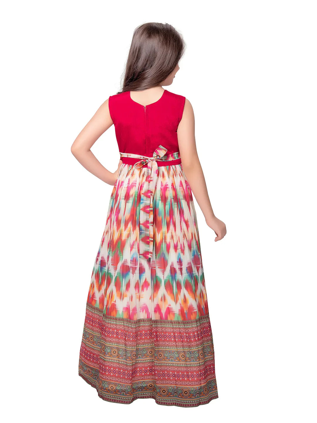 Tomato Coloured Clean Embroidery Printed Fabric Style Gown For Girls - Betty Ethnic India - Gown - Betty Girls Wear Online