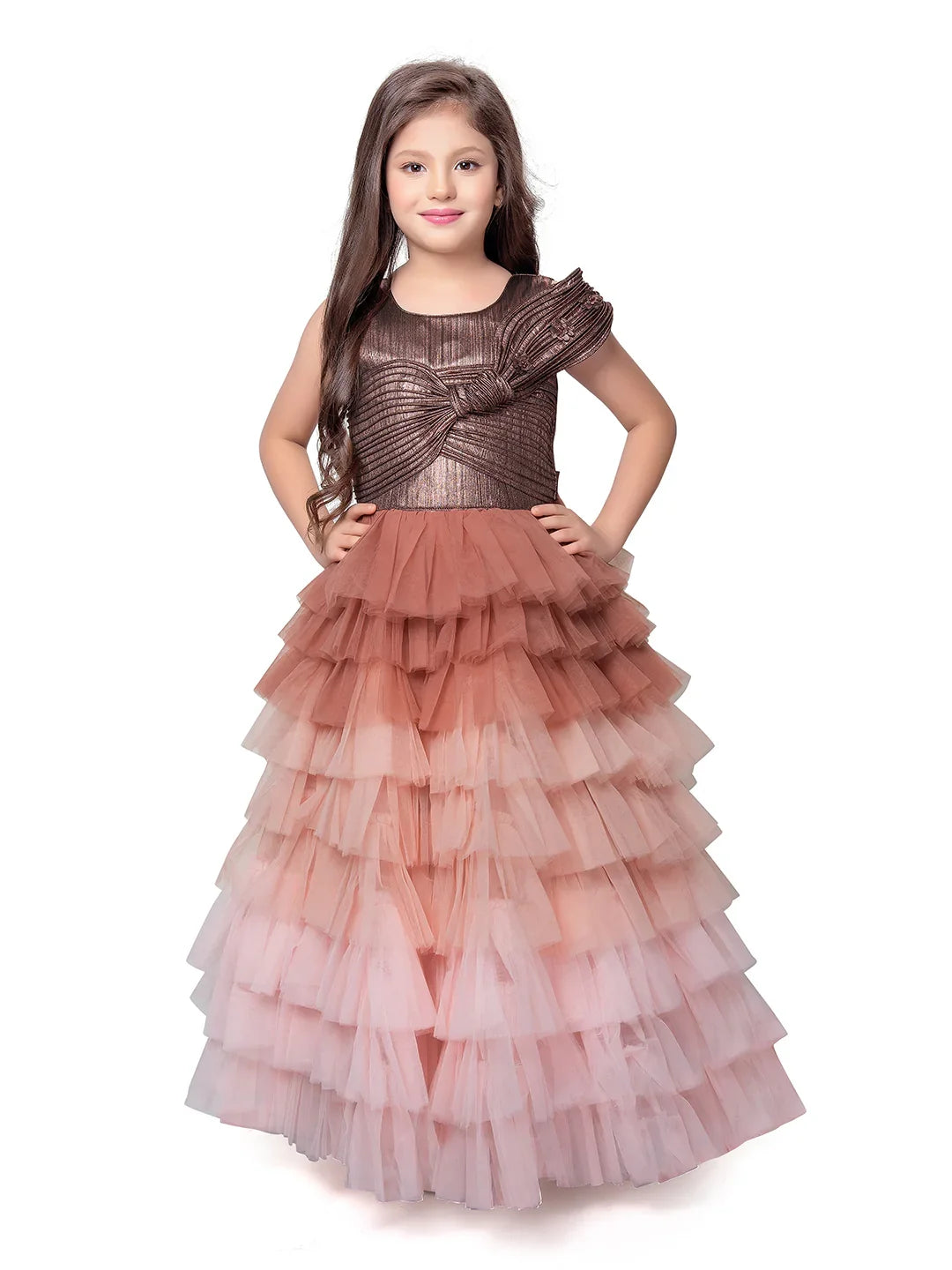 Rust Coloured Trendy Wire Style Unique Ethnic Gown For Girls - Betty Ethnic India - Gown - Betty Girls Wear Online