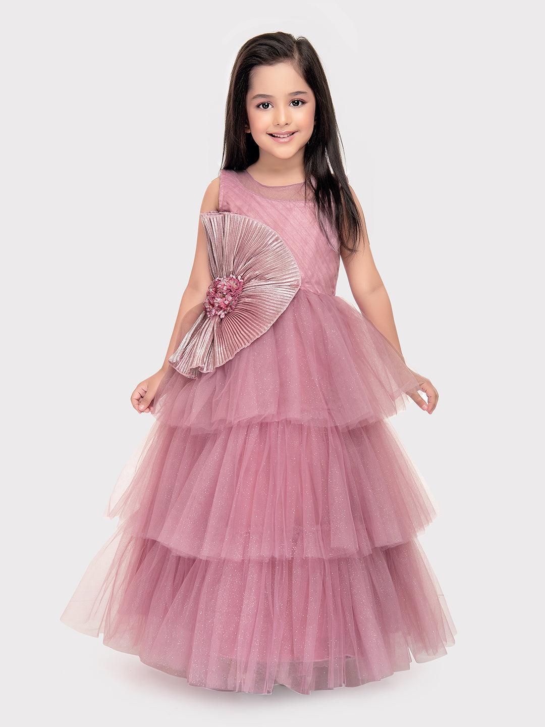 Orchid Coloured Imported Net Gown For Girls \ Birthday Ball Gown For Girls - Betty Ethnic India - Gown - Betty Girls Wear Online