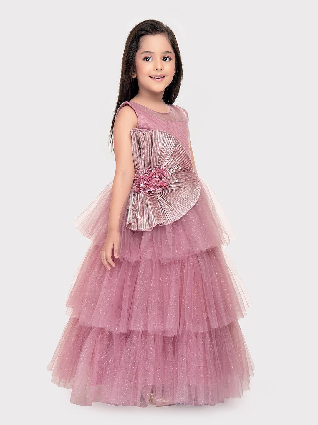 Orchid Coloured Imported Net Gown For Girls \ Birthday Ball Gown For Girls - Betty Ethnic India - Gown - Betty Girls Wear Online