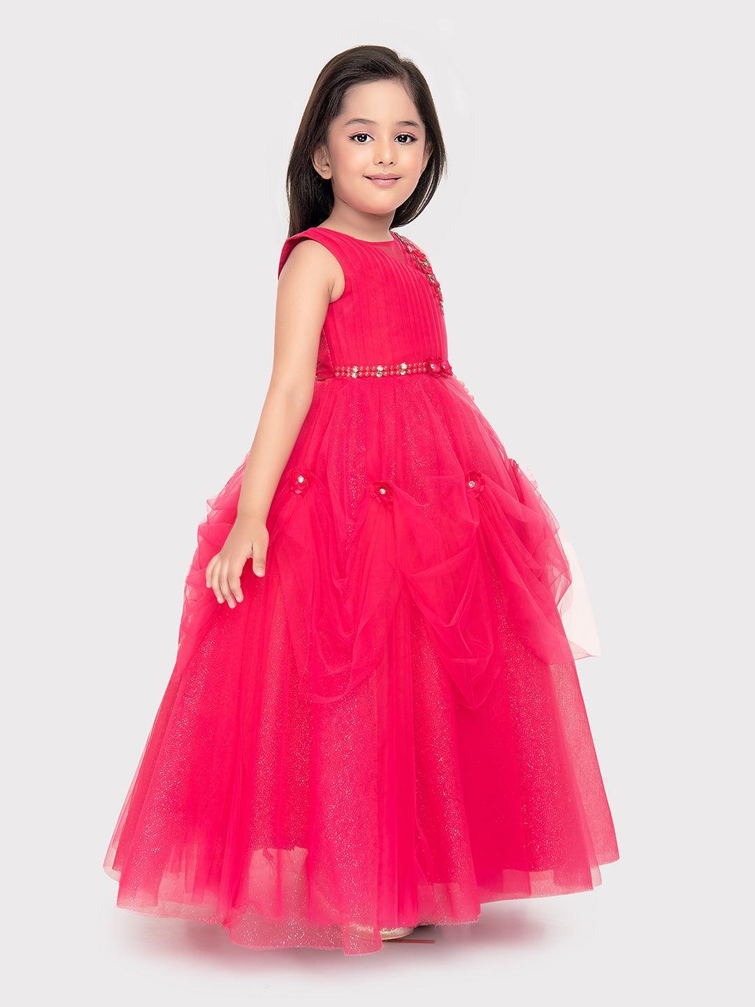 Rani Coloured Imported Net Gown For Girls \ Ball Gown For Girls \ Birthday Dress For Girls - Betty Ethnic India - Gown - Betty Girls Wear Online