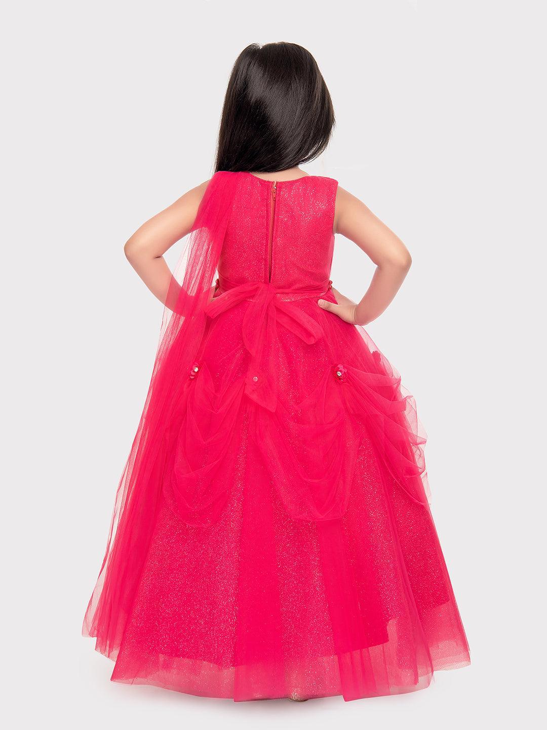 Rani Coloured Imported Net Gown For Girls \ Ball Gown For Girls \ Birthday Dress For Girls - Betty Ethnic India - Gown - Betty Girls Wear Online