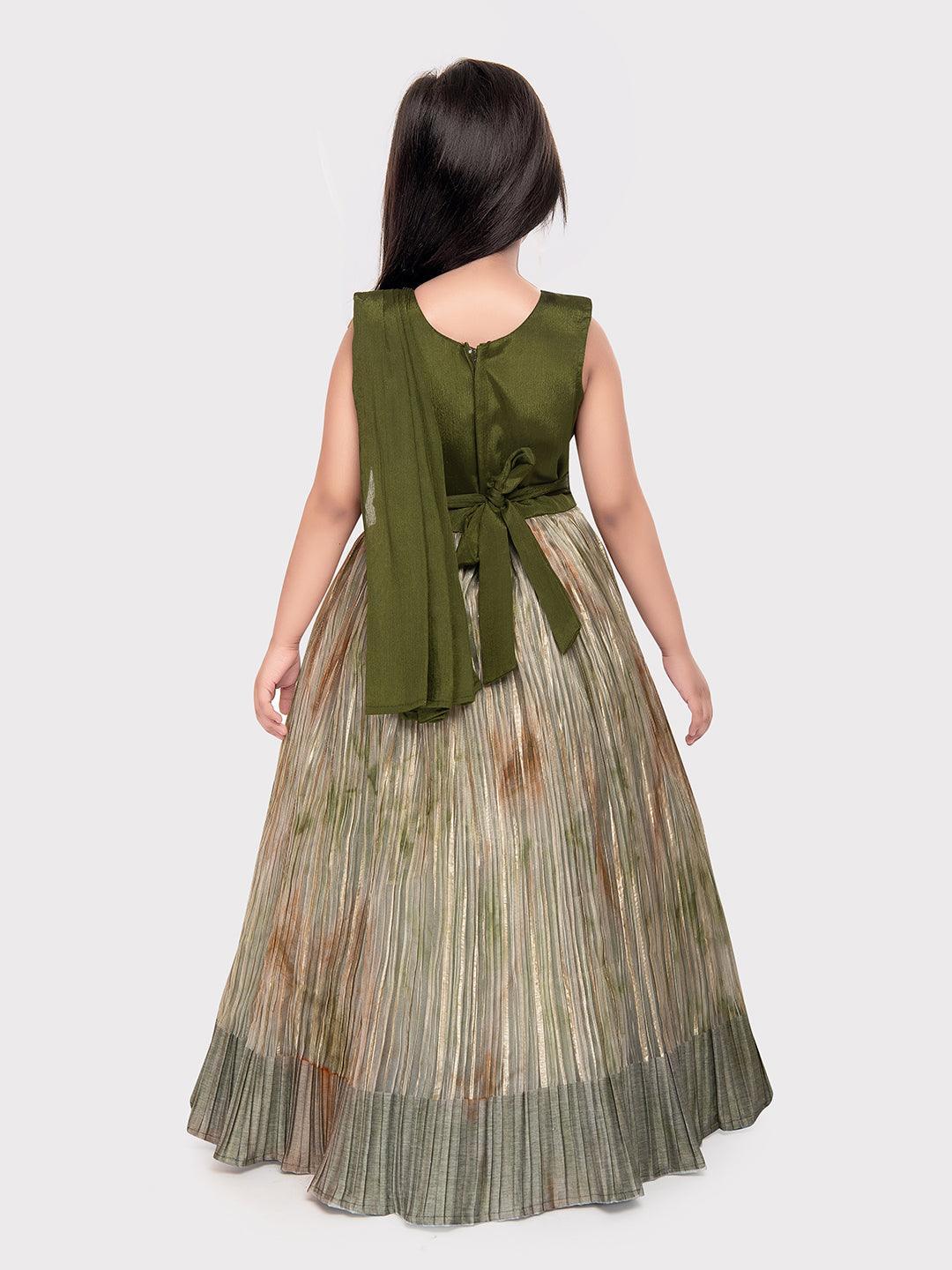 Green Coloured Simple Dupatta Style Ethnic Wear Gown For Girls \ Birthday Gown For Girls - Betty Ethnic India - Gown - Betty Girls Wear Online