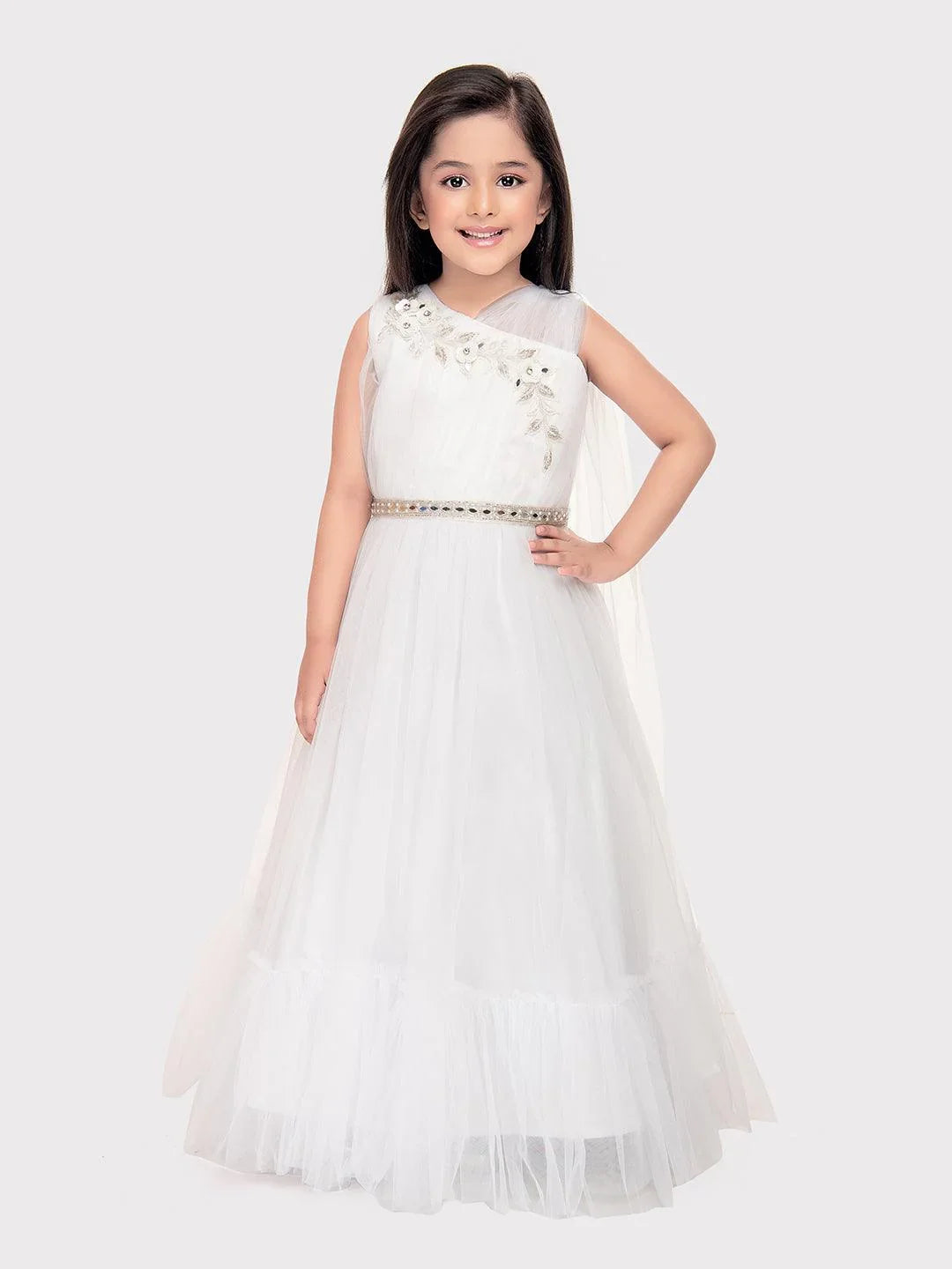 White Coloured Imported Net Gown For Girls \ Birthday Gown For Girls - Betty Ethnic India - Gown - Betty Girls Wear Online