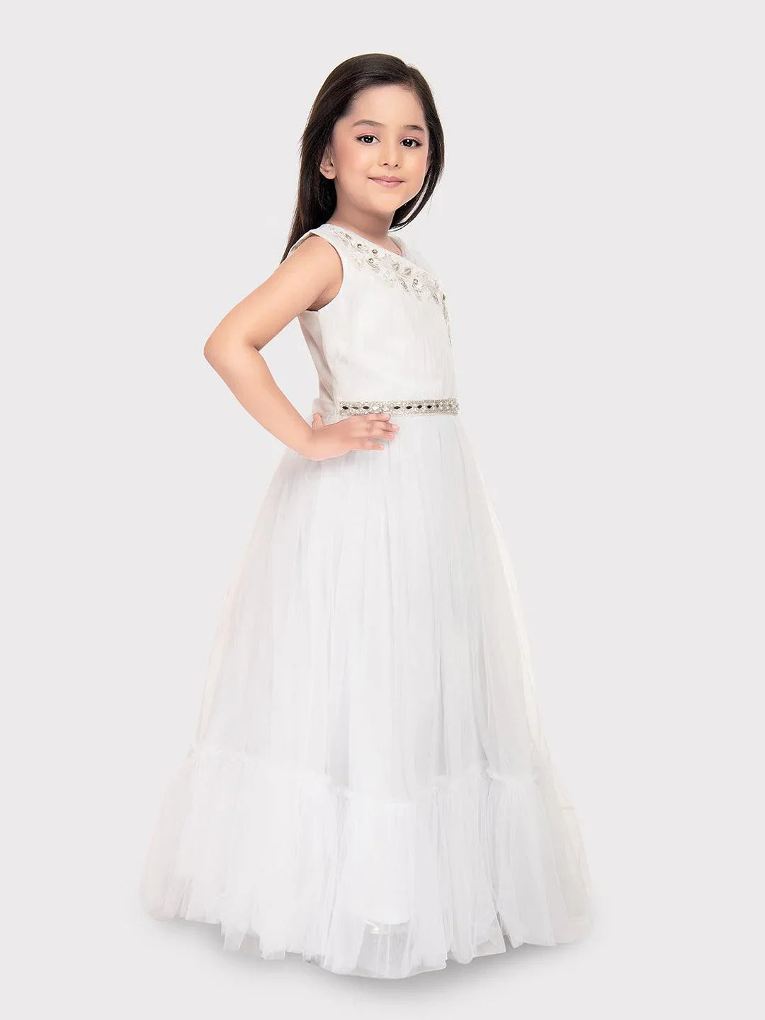 White Coloured Imported Net Gown For Girls \ Birthday Gown For Girls - Betty Ethnic India - Gown - Betty Girls Wear Online