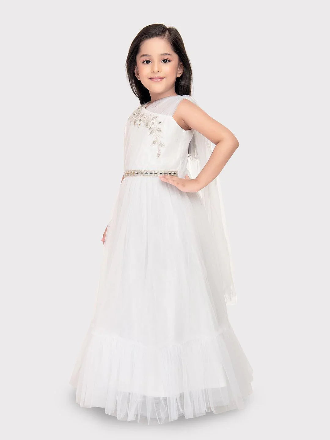 White Coloured Imported Net Gown For Girls \ Birthday Gown For Girls - Betty Ethnic India - Gown - Betty Girls Wear Online