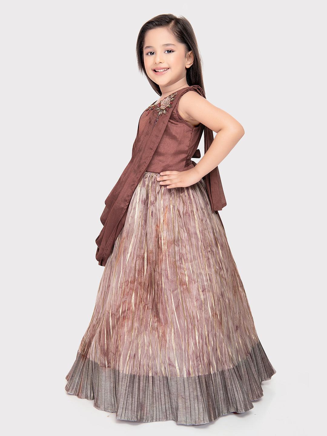 Brown Coloured Dupatta Style Ethnic Wear Gown For Girls \ Ethnic Gown For Girls - Betty Ethnic India - Gown - Betty Girls Wear Online