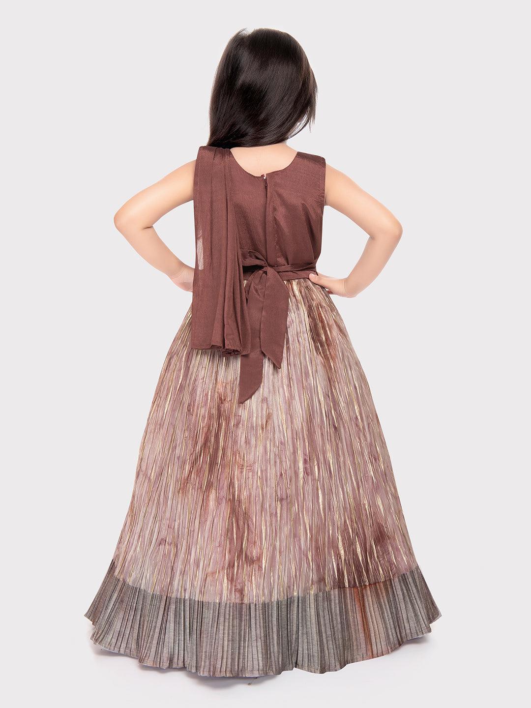 Brown Coloured Dupatta Style Ethnic Wear Gown For Girls \ Ethnic Gown For Girls - Betty Ethnic India - Gown - Betty Girls Wear Online