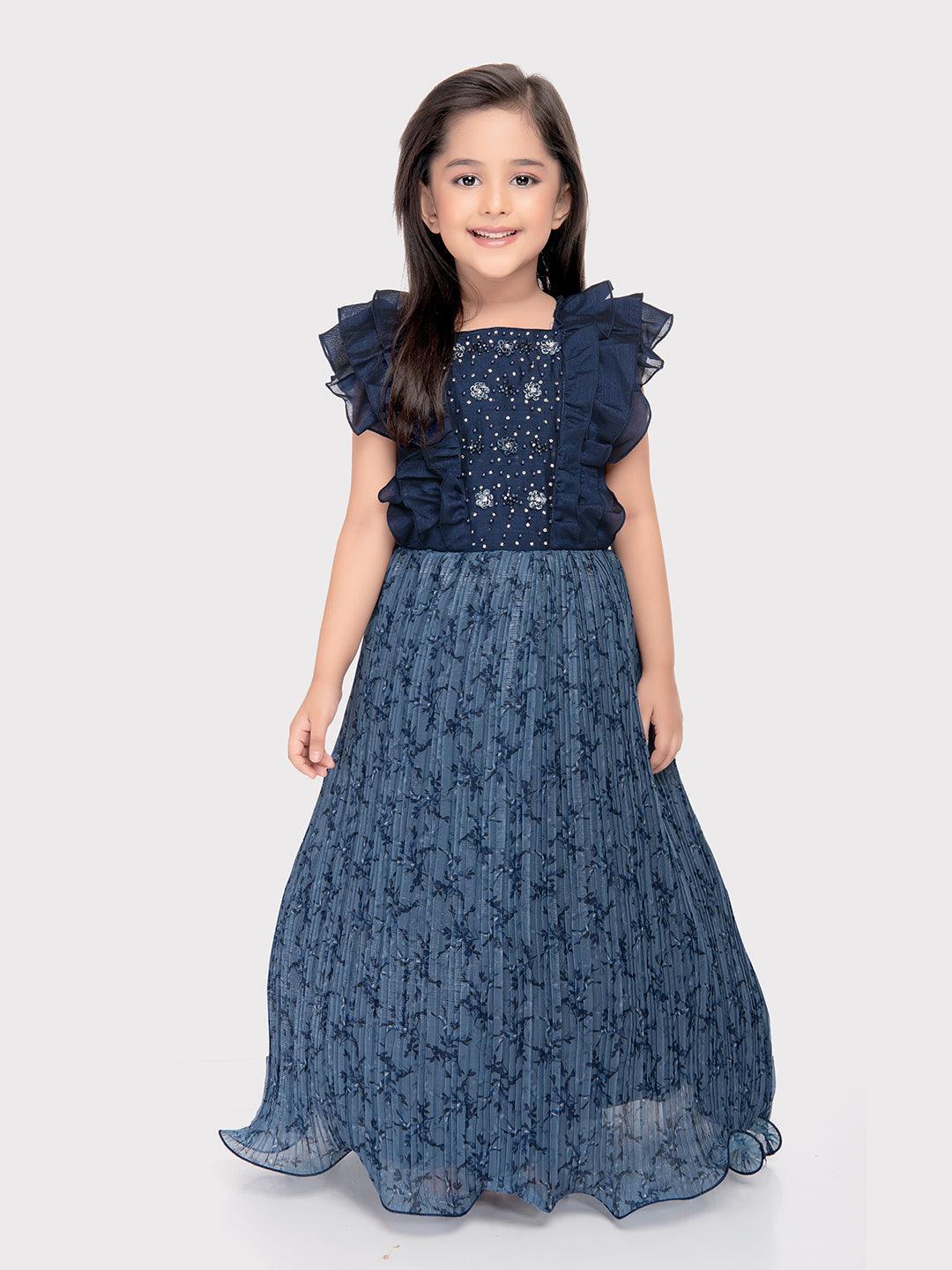 Blue Coloured Imported Gown For Girls\ Fancy Sleeves Concept Gown For Girls - Betty Ethnic India - Gown - Betty Girls Wear Online