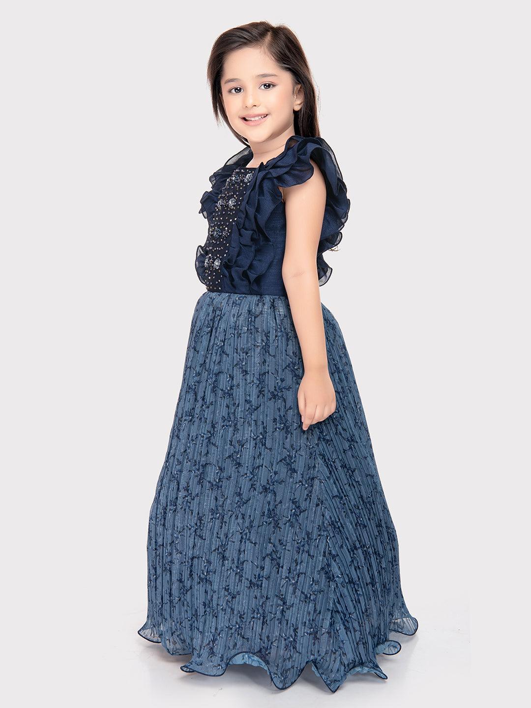 Blue Coloured Imported Gown For Girls\ Fancy Sleeves Concept Gown For Girls - Betty Ethnic India - Gown - Betty Girls Wear Online