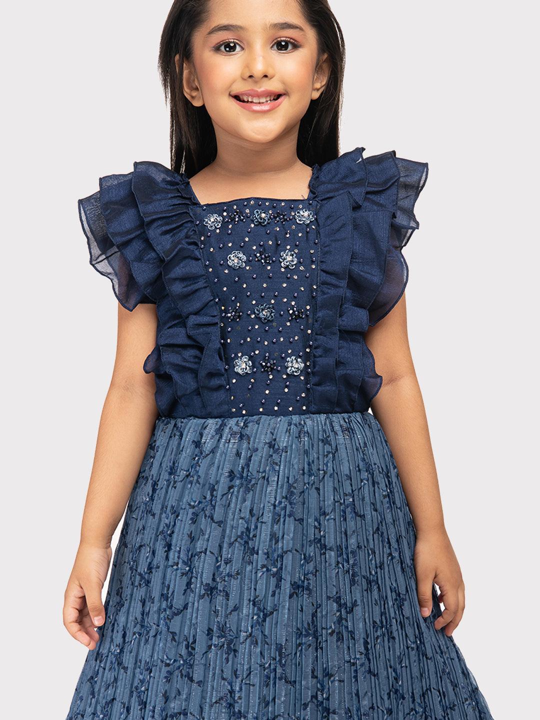 Blue Coloured Imported Gown For Girls\ Fancy Sleeves Concept Gown For Girls - Betty Ethnic India - Gown - Betty Girls Wear Online