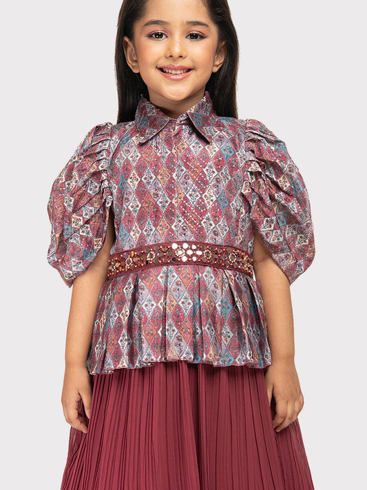 Rosewood Coloured Imported Gown For Girls\ Fancy Sleeves Concept Gown For Girls - Betty Ethnic India - Gown - Betty Girls Wear Online