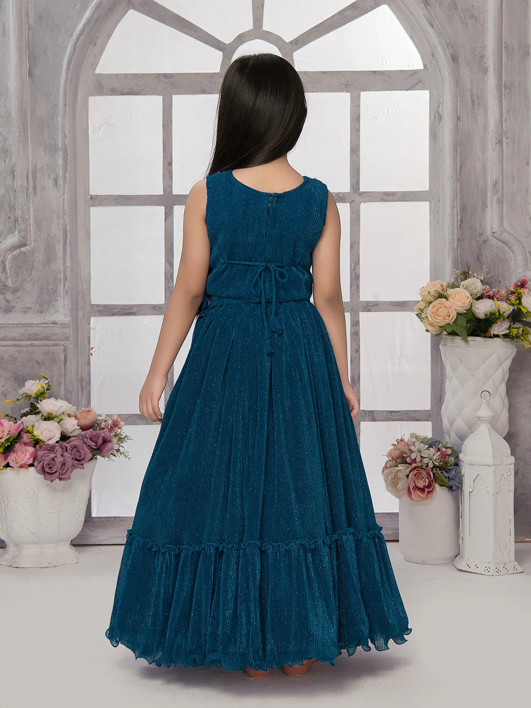 Betty Powder Blue Embroidered Girls' Lehenga Choli Set with Jacket – Ready to Wear (5–15 Years)