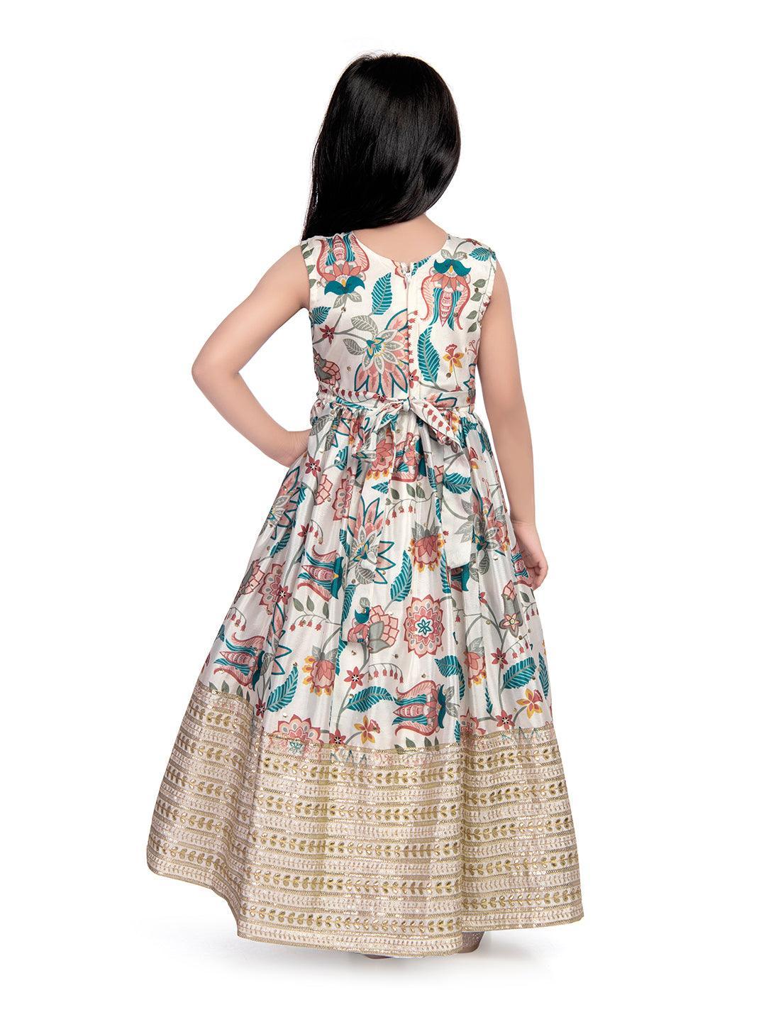 Cream Coloured Pure Viscose Heavy Border Gown For Girls / Pure Ethnic Wear Online - Betty Ethnic India - Gown - Betty Girls Wear Online