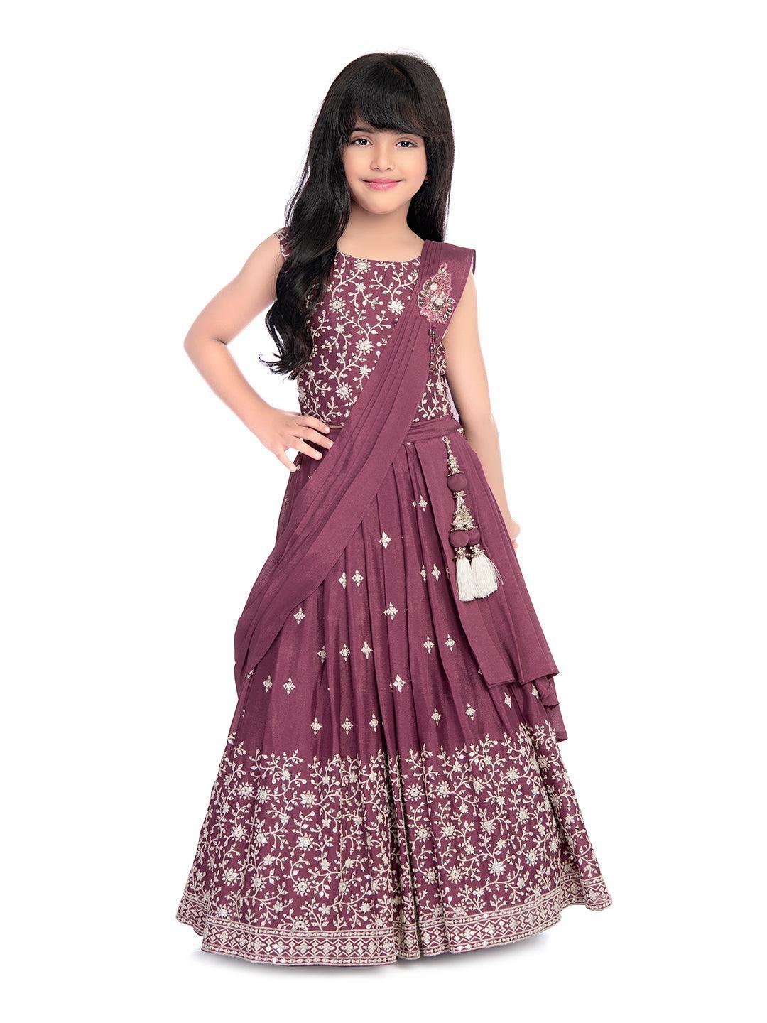 Magenta Coloured Ready To Wear Lehenga Choli For Girls With Dupatta / Kids Ethnic Wear Online - Betty Ethnic India - Saree & Lehenga - Betty Girls Wear Online