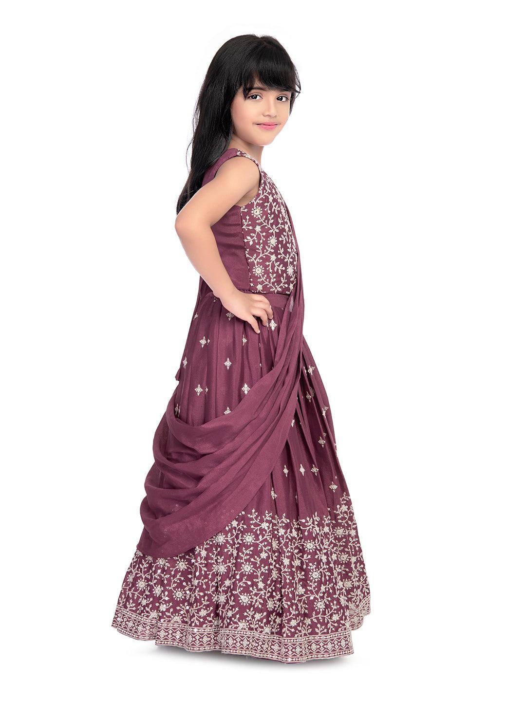Magenta Coloured Ready To Wear Lehenga Choli For Girls With Dupatta / Kids Ethnic Wear Online - Betty Ethnic India - Saree & Lehenga - Betty Girls Wear Online