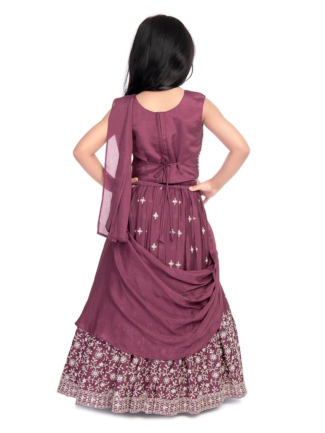 Magenta Coloured Ready To Wear Lehenga Choli For Girls With Dupatta / Kids Ethnic Wear Online - Betty Ethnic India - Saree & Lehenga - Betty Girls Wear Online