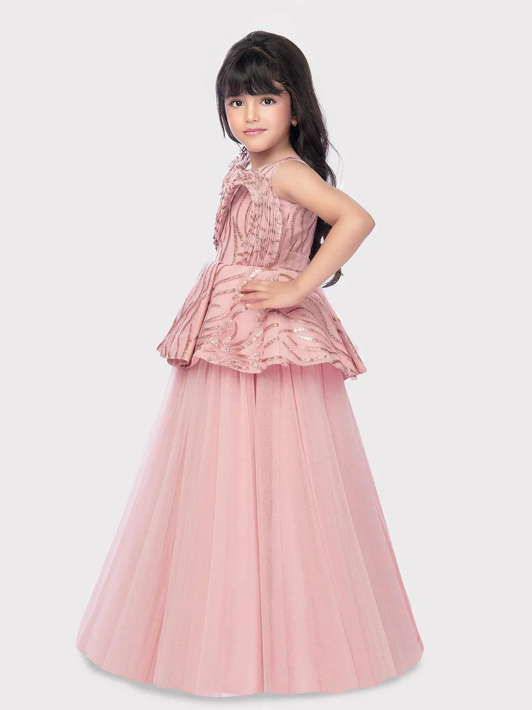 Pink Coloured Wire Style Trendy Gown For Girls / Party Wear Dresses Online - Betty Ethnic India - Gown - Betty Girls Wear Online