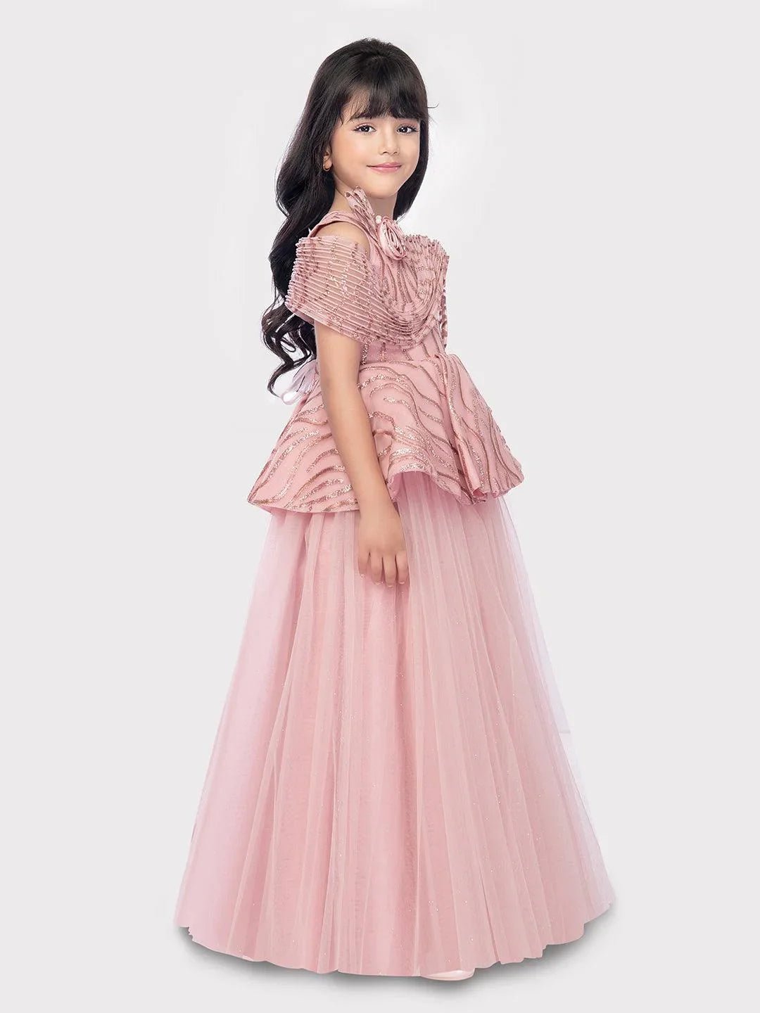 Pink Coloured Wire Style Trendy Gown For Girls / Party Wear Dresses Online - Betty Ethnic India - Gown - Betty Girls Wear Online