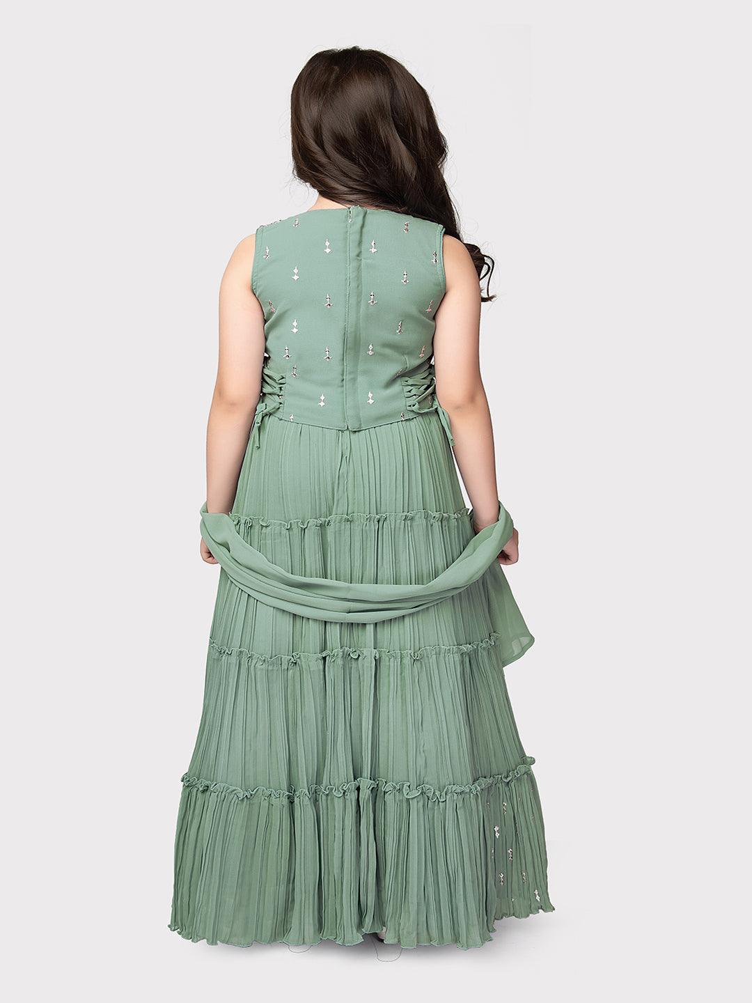 Sequinned Embellished Lehenga Choli with Ready-to-Wear Blouse and Dupatta - Georgette Fabric, Tassel Border For Girls - Betty Ethnic India - Saree & Lehenga - Betty Girls Wear Online