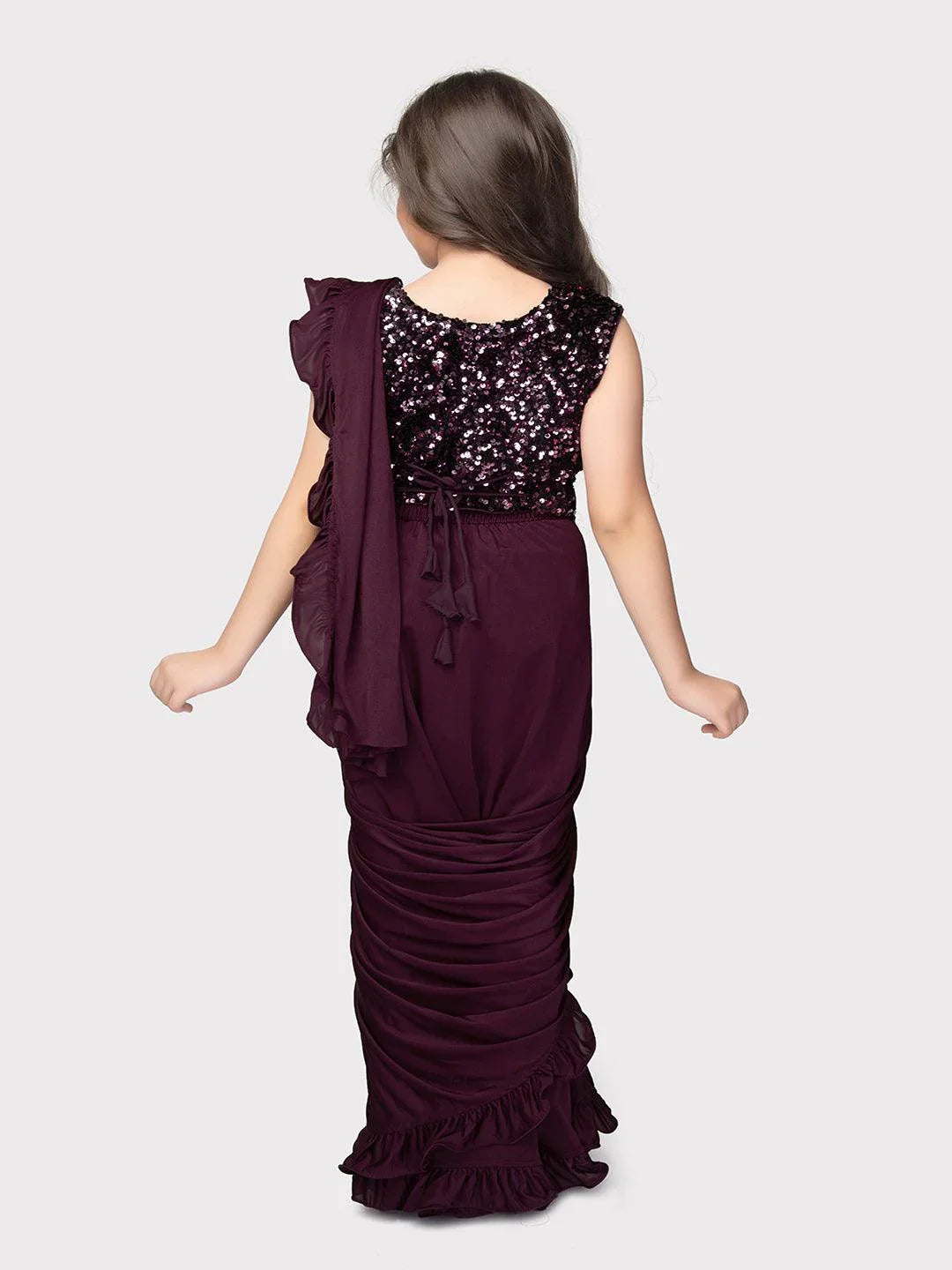 Wine Coloured Top with Sequined Detailing- Stitched Blouse, and Ready-to-Wear. Perfect for Party Occasions, Drape Saree For Girls - Betty Ethnic India - Saree & Lehenga - Betty Girls Wear Online