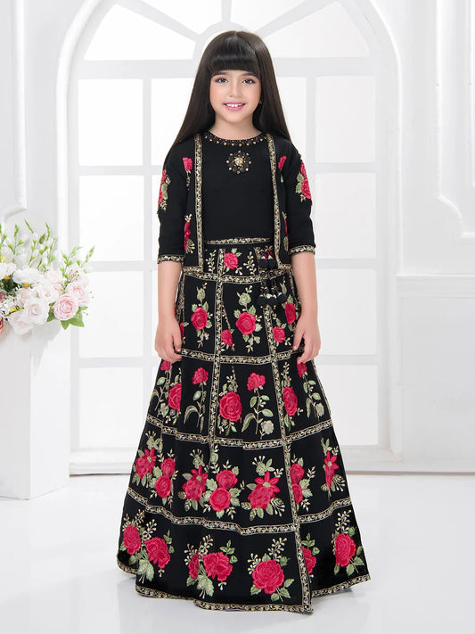 Premium Lehenga Choli Set for Girls – Jacket Style Premium Party Wear (Black)