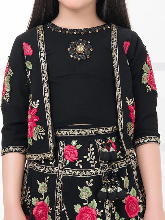 Premium Lehenga Choli Set for Girls – Jacket Style Premium Party Wear (Black)