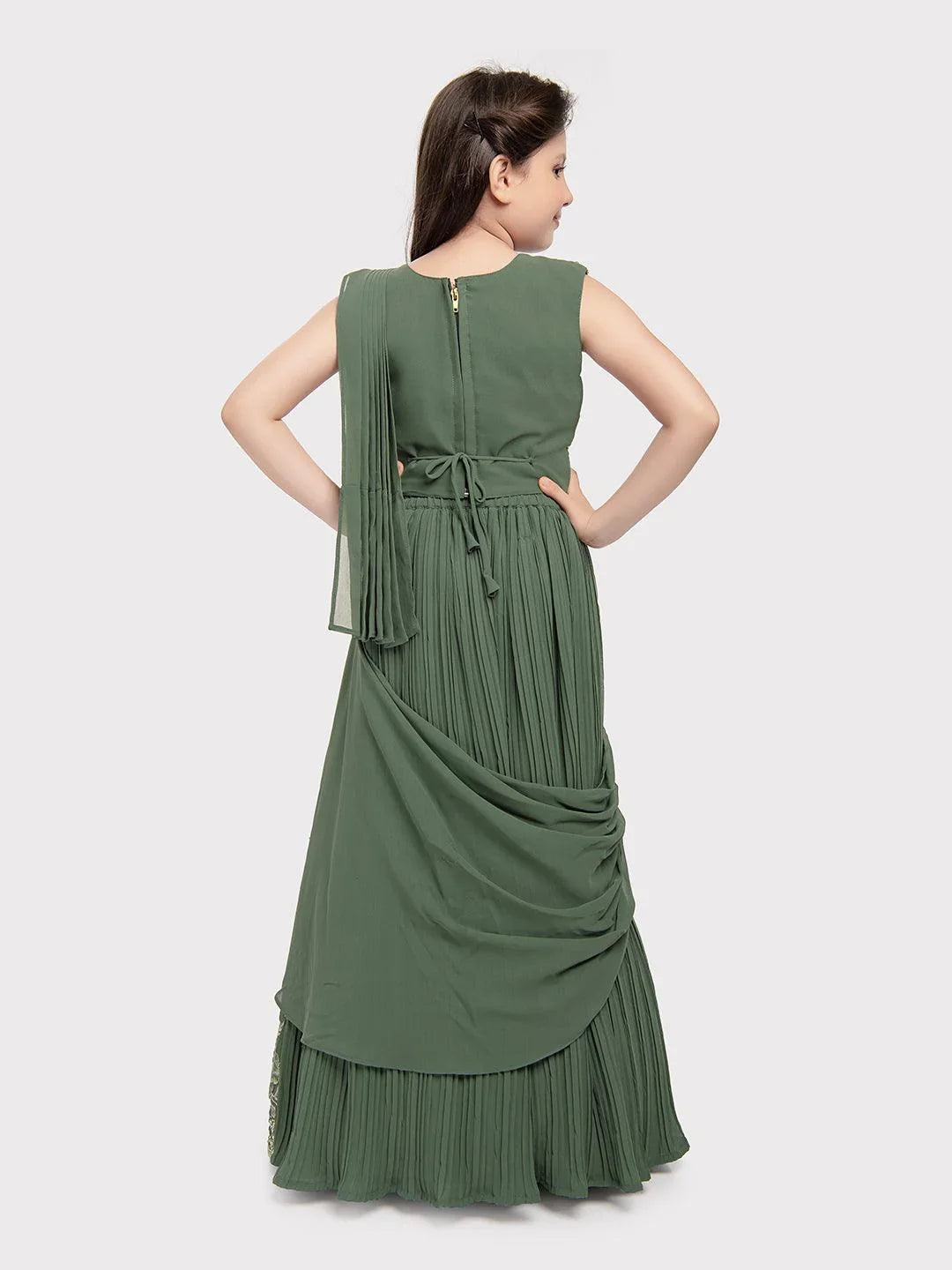 Green Coloured Embellished Ready to Wear Lehenga & Choli With Dupatta For Girls - Betty Ethnic India - Saree & Lehenga - Betty Girls Wear Online