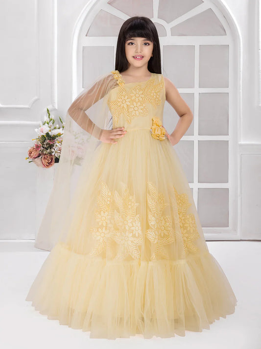 Lemon Imported Net Dress for Girls – Party Wear