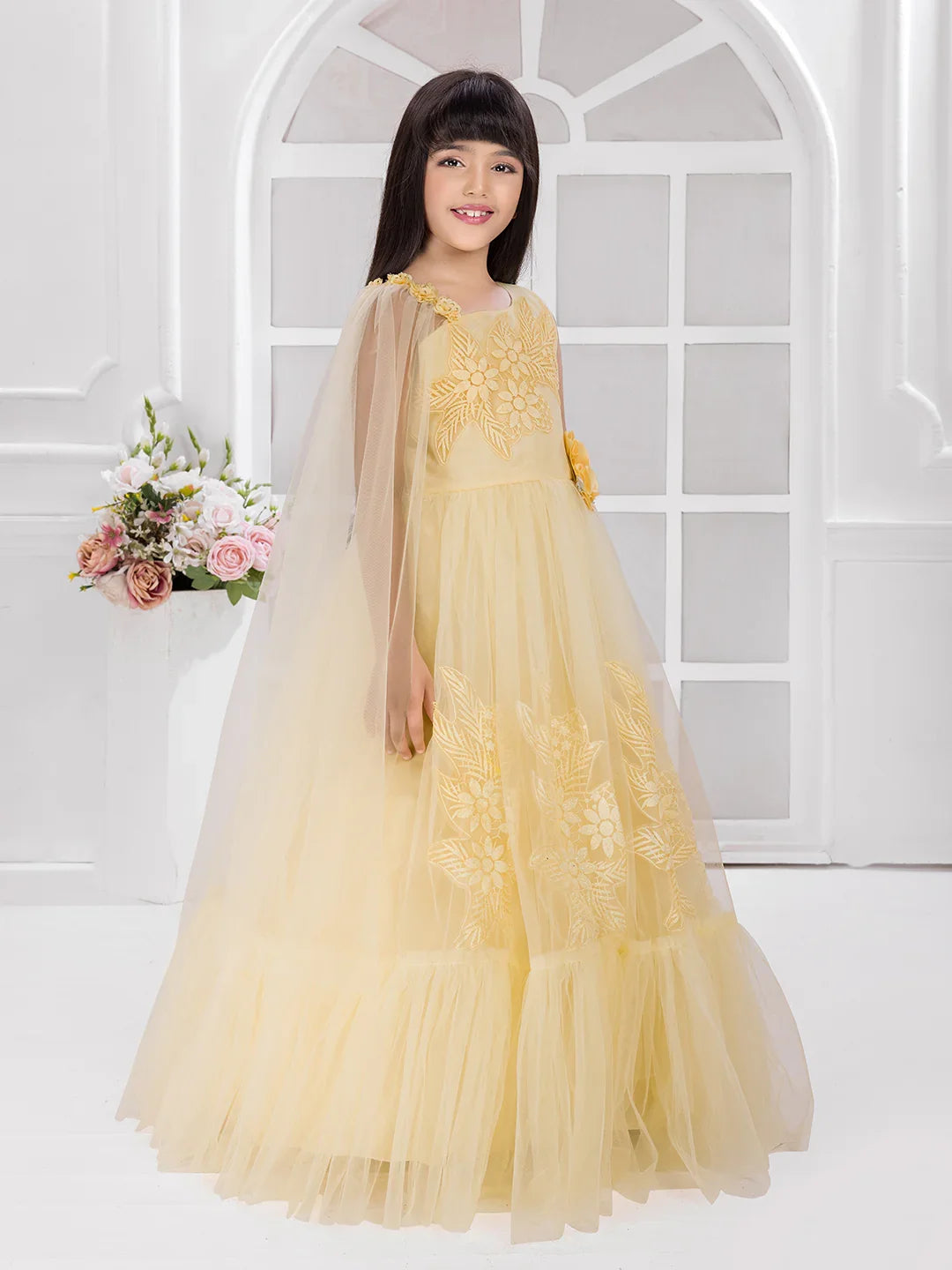 Lemon Imported Net Dress for Girls – Party Wear