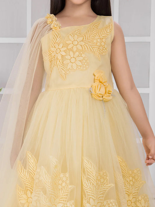 Lemon Imported Net Dress for Girls – Party Wear