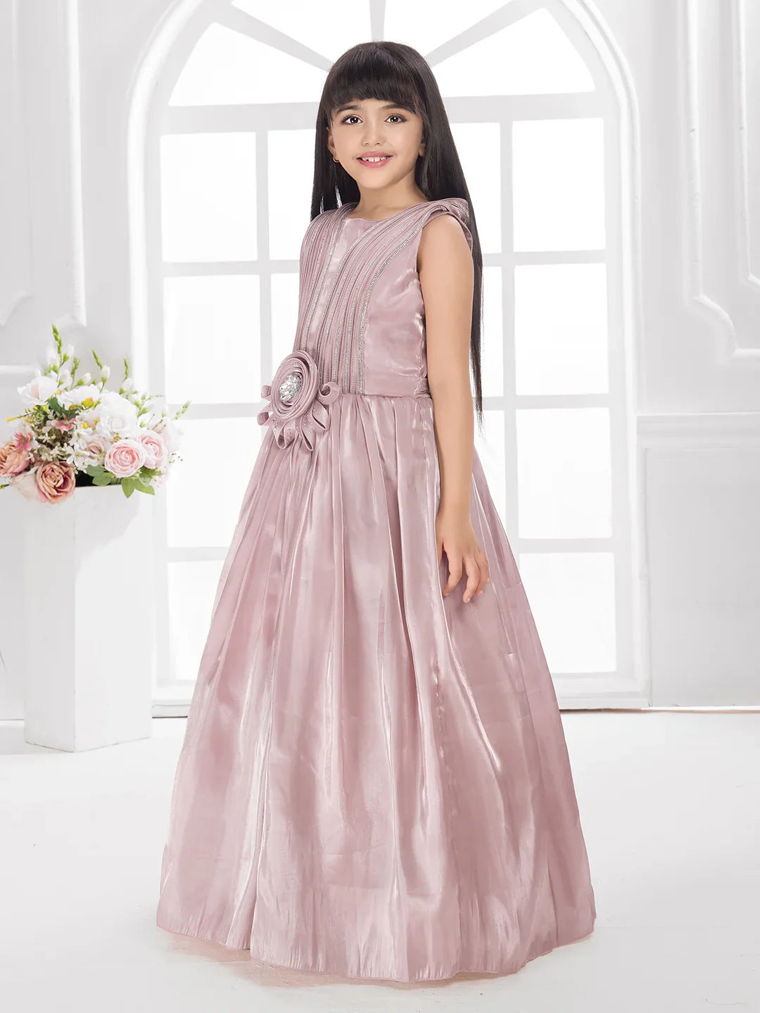Orchid Fit & Flare Gown with Wire Styling – Trendy Girls Party Dress