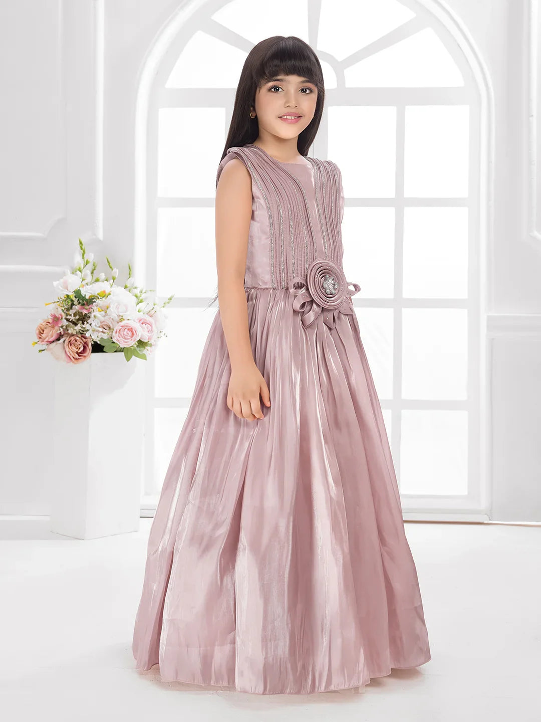 Orchid Fit & Flare Gown with Wire Styling – Trendy Girls Party Dress