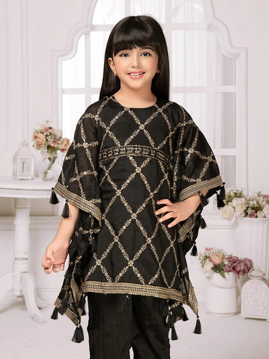 Betty Girls' Black Kaftan Set – Festive Tunic & Trouser Outfit