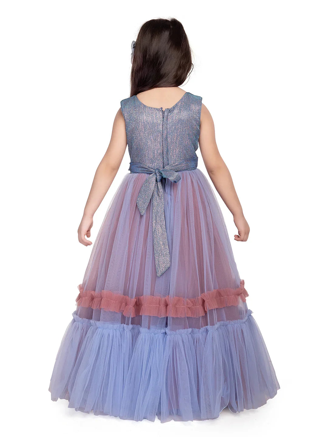 Betty Blue Embellished 2 Layered Double Tone Fit & Flare Gown – Sleeveless Girls' Party Dress