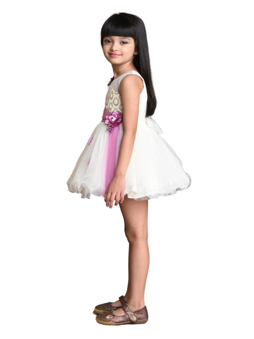 Wine Floral Net Simple Party Wear Frock For Girls - Betty Ethnic India - Frock - Betty Girls Wear Online